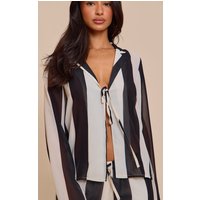 Petite Stripe Tie FronShirt, Black Petite Stripe Tie FronShirt, Black