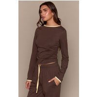 Chocolate Cotton Contrast Cuff Long Sleeve Top