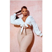 Plus White Tie Front Ruched Blouse Plus White Tie Front Ruched Blouse