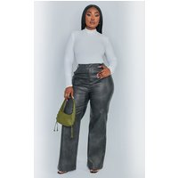 Plus Black Washed Faux Leather Straight Leg Trousers Plus Black Washed Faux Leather Straight Leg Trousers