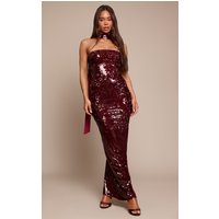 Burgundy Sequin Scarf Detail Bandeau Maxi Dress Burgundy Sequin Scarf Detail Bandeau Maxi Dress