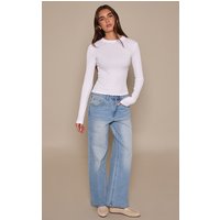 Mid Blue High Waist Straight Leg Stretch Jeans, Mid Blue Wash Mid Blue High Waist Straight Leg Stretch Jeans, Mid Blue Wash