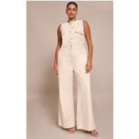 Plus Ecru Sleeveless Shirt Denim Jumpsuit