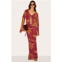 Brown Sheer Floral Tie Side Maxi Skirt Brown Sheer Floral Tie Side Maxi Skirt