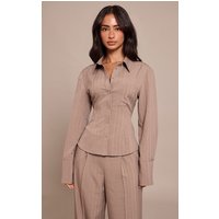 Petite Taupe Pinstripe Oversized Shirt Petite Taupe Pinstripe Oversized Shirt