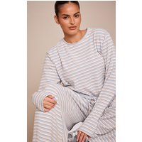Plus Light blue Striped Soft Fleece Long Sleeve Top