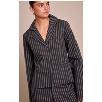 Dark Navy Pinstriped Cropped Fitted Blazer