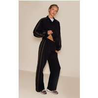 Black Tricot Stripe Detail Popper Side Joggers
