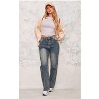 Indigo Vintage Wash Frayed Hem Straight Leg Jeans Indigo Vintage Wash Frayed Hem Straight Leg Jeans