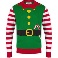 Jumpers Men’s Elfie Novelty Knitted Christmas Jumper in Christmas Green – Merry Christmas
