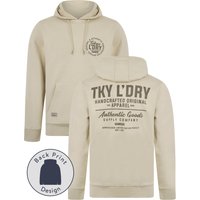 Hoodies Sweatshirts Carragher Graphic Motif Brushback Fleece Pullover Hoodie with Back Print in Rainy Day Beige