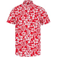 Shirts Hamoa Tropical Floral Print Short Sleeve Cotton Poplin Hawaiian Shirt in High Risk Red