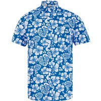 Shirts Hamoa Tropical Floral Print Short Sleeve Cotton Poplin Hawaiian Shirt in Super Sonic