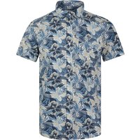 Shirts Pattaya Tropical Floral Print Short Sleeve Cotton Hawaiian Shirt in Blue Flower