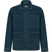 Coats Jackets Tahsin Multi-Pocket Button Fasten Vintage Workwear Style Denim Chore Jacket in Mid Blue Wash