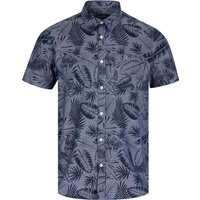 Shirts Kaveri Palm Leaf Print Short Sleeve Cotton Chambray Shirt in Mid Blue Shirts Kaveri Palm Leaf Print Short Sleeve Cotton Chambray Shirt in Mid Blue