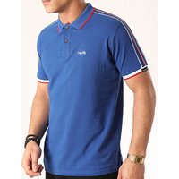 Polo Shirts Hitch Cotton Pique Polo Shirt with Stripe Tape Detail In Sea Surf Blue