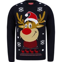 Jumpers Men’s Rudolph Smile Motif Novelty Christmas Jumper in Ink – Merry Christmas