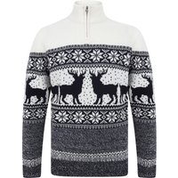 Jumpers Men’s Gullfoss Nordic Fair Isle Jacquard Knit Jumper with Quarter Zip Funnel Neck in Laundered Ecru – Merry Christmas