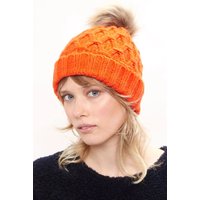 Louche Shauna Cable Knitted Beanie With Faux Fur Bobble