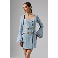 Lavish Alice REBECCAH Oversized Rose Button Boucle Blazer Mini Dress in Blue X Lavish Alice REBECCAH Oversized Rose Button Boucle Blazer Mini Dress in Blue X