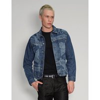 ‘Peace’ Laser Print Denim Jacket in Blue