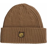 Maison Kitsune Ribbed Logo Wool Beanie – Golden Brown One Size