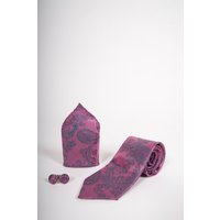 Pink Paisley Print Tie set- Tie, pock square, cufflinks.
