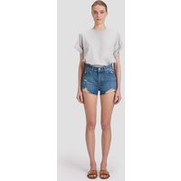 Victoria Beckham Distressed Shorts In Mid Blue Wash Victoria Beckham Distressed Shorts In Mid Blue Wash