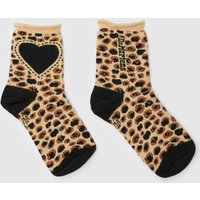 Dr Martens Heart Socks in Brown & Black, Leopard Print, Fabric, Size: –