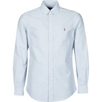 Polo Ralph Lauren CHEMISE AJTEE EN OXFORD COL BOUTONNE LOGO PONY PLAYER MULTICO men’s Long sleeved Shirt in Blue