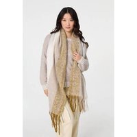 Izabel London Striped Print Fringed Oversized Scarf men’s in Beige