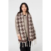 Izabel London Houndstooth Print Oversize Fringed Scarf men’s in Blue