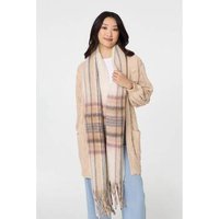 Izabel London Checked Print Oversize Fringed Scarf men’s in Beige