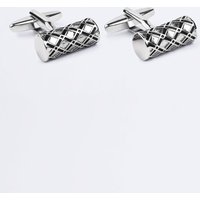 Silver Coloured Diamond Pattern Bar Cufflinks