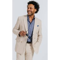 Oatmeal Linen Herringbone Double Breasted Suit Jacket with Peak Lapel Oatmeal Linen Herringbone Double Breasted Suit Jacket with Peak Lapel