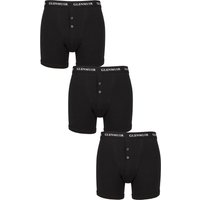 Mens Pack Glenmuir William Button Front Cotton Boxer Shorts Black
