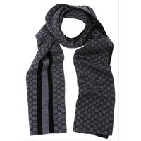 Gucci – BlackGrey GG Monogram Web Stripe Wool Scarf