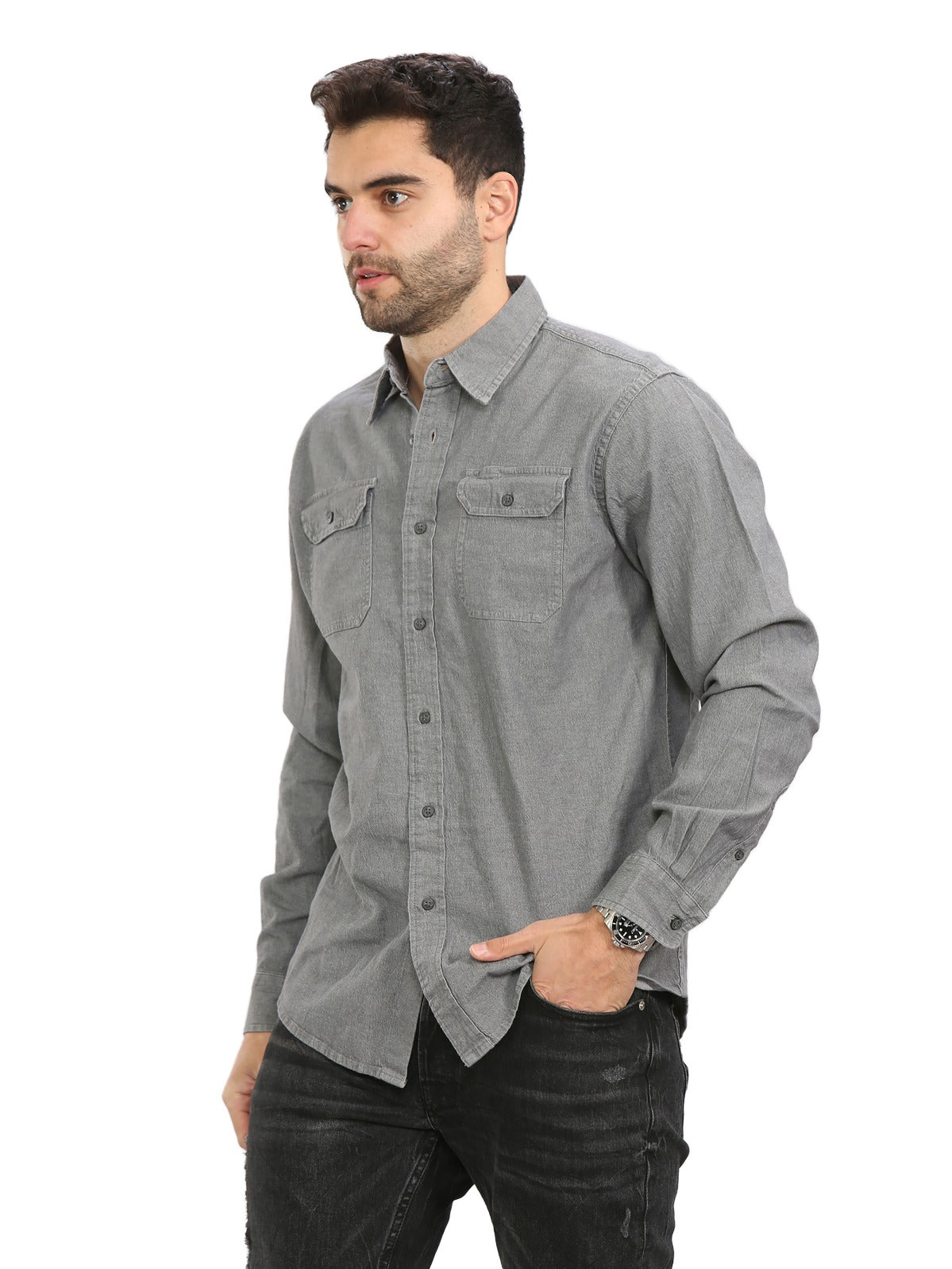 Wrangler Mens Long Sleeve Denim Shirt – M Grey