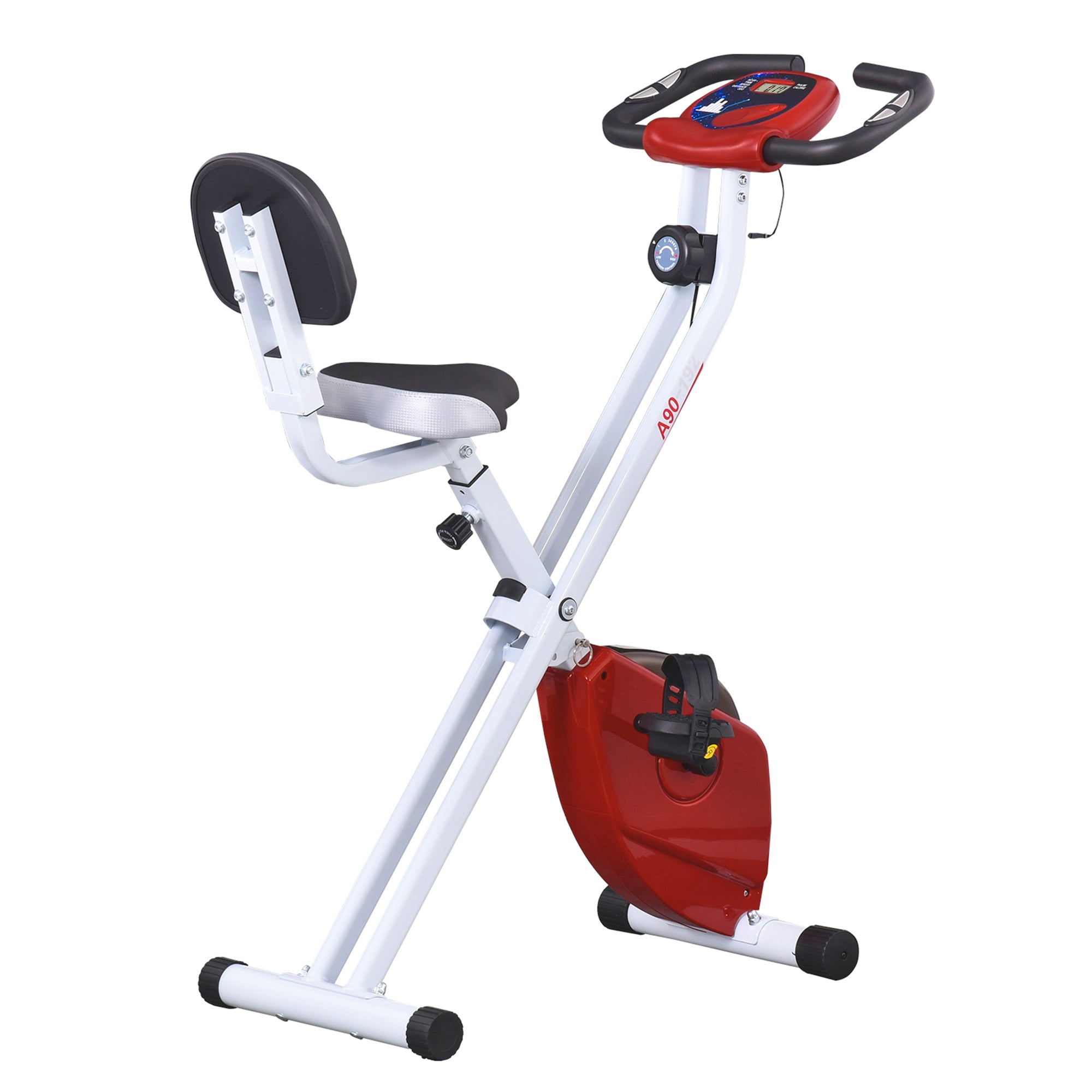 MCL Folding Exercise Bike, Fitness Bicycle Indoor Trainer, -Level Magnetic Resistance Adjustable, with LCD Monitor, Pulse Sensor, Red MCL Folding Exercise Bike, Fitness Bicycle Indoor Trainer, -Level Magnetic Resistance Adjustable, with LCD Monitor, Pulse Sensor, Red
