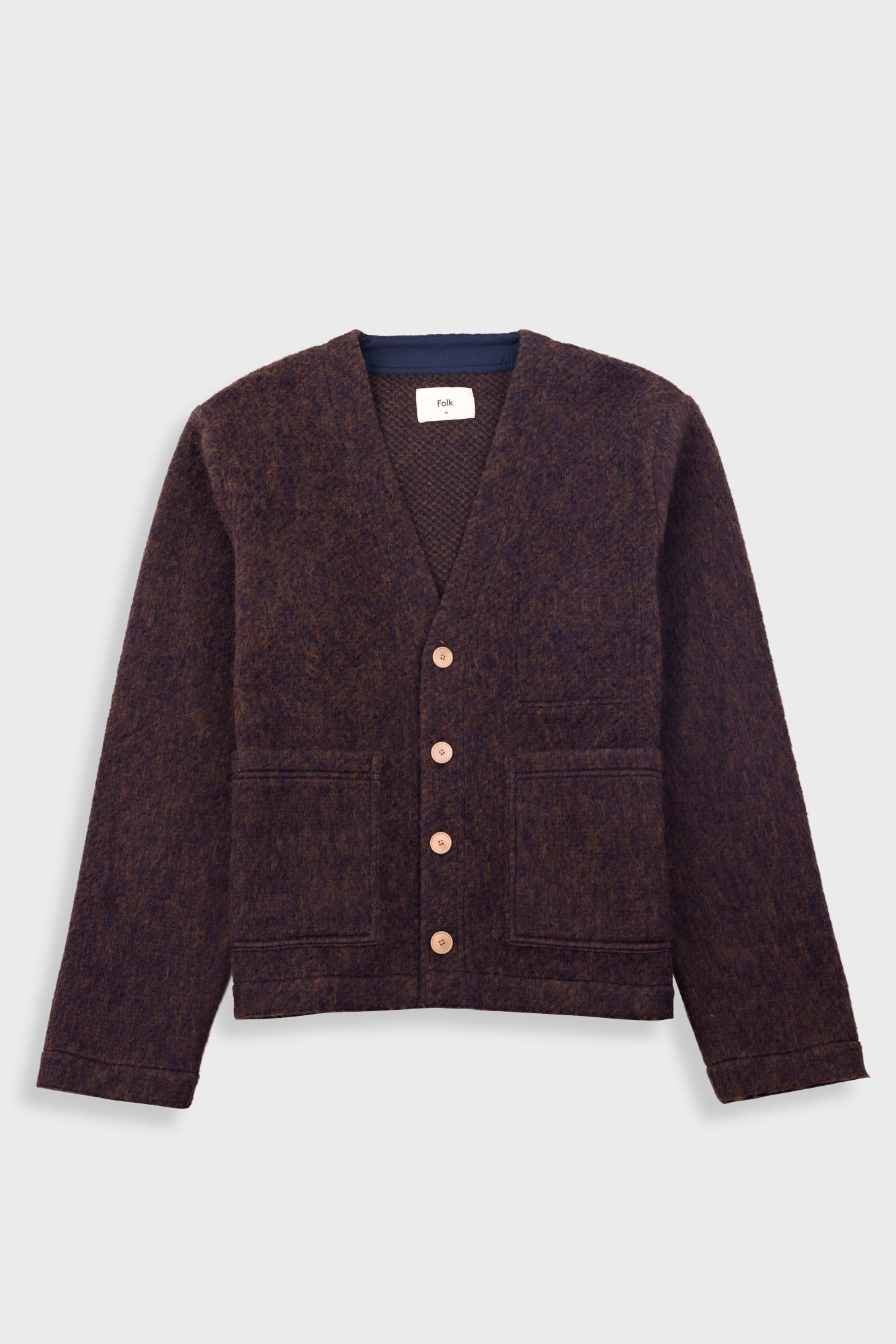 Pocket Cardigan – Navy Espresso Brushed Wool Pocket Cardigan – Navy Espresso Brushed Wool