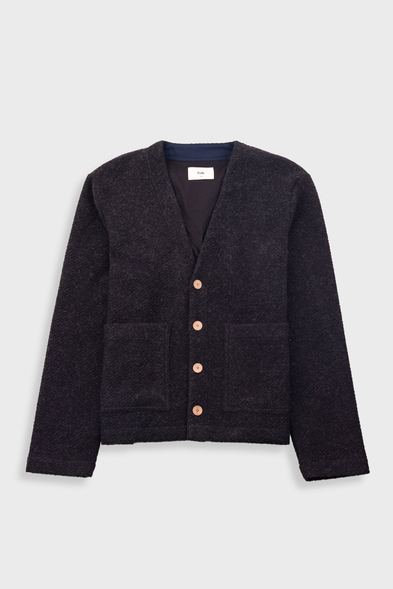 Pocket Cardigan – Charcoal Wool Twill Pocket Cardigan – Charcoal Wool Twill