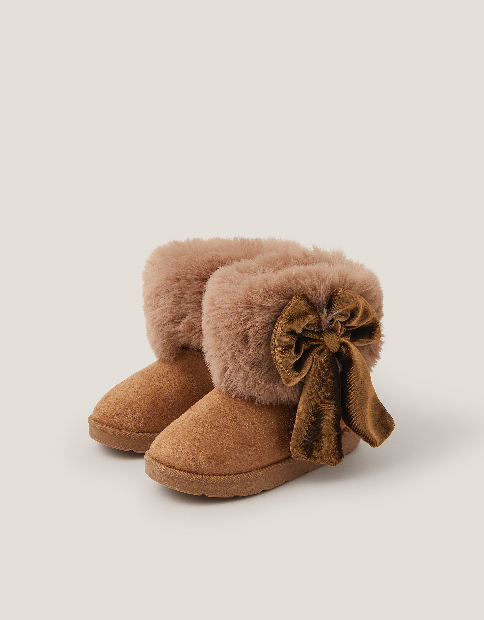 Baby Bow Faux Fur Boots Tan Baby Bow Faux Fur Boots Tan