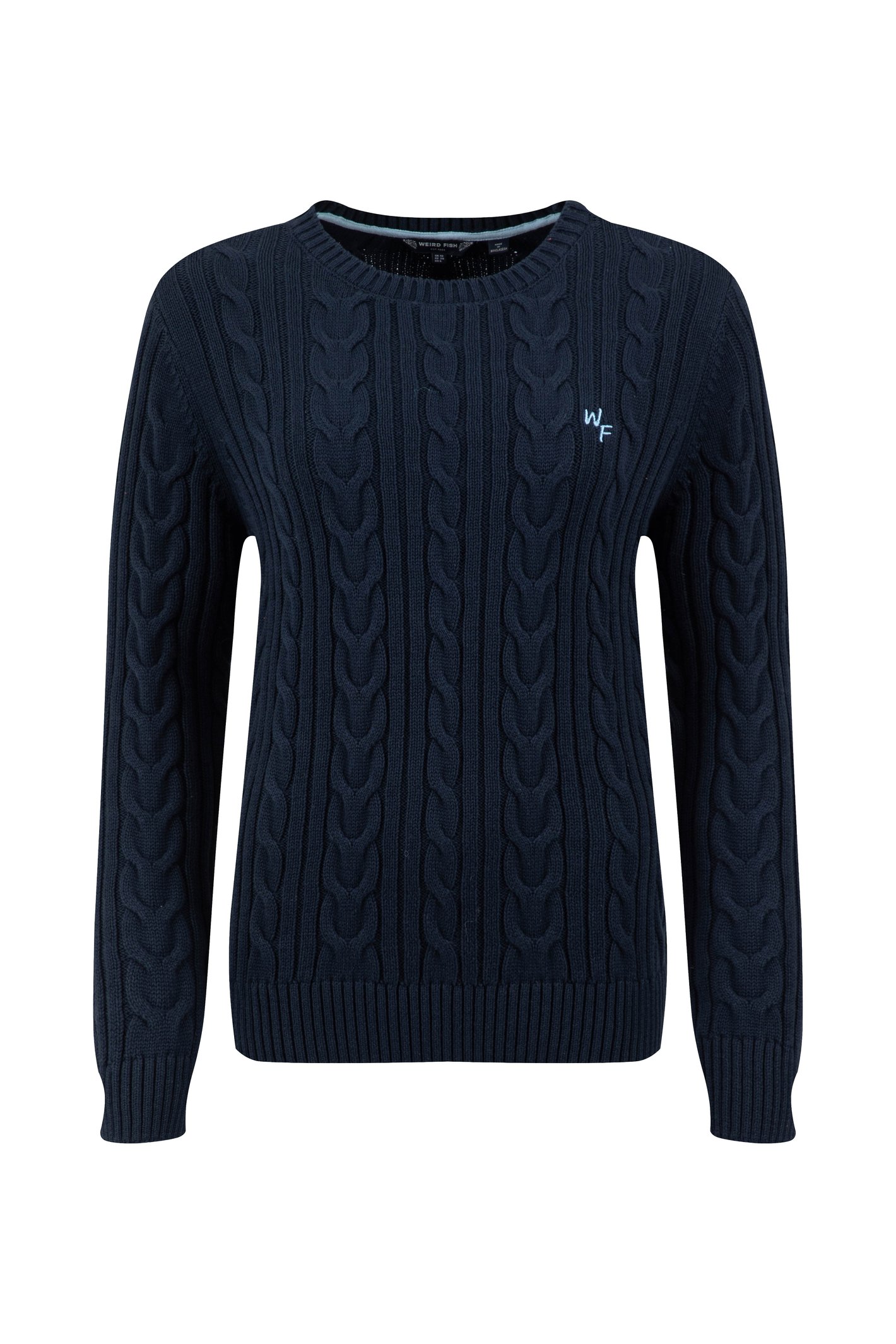 Weird Fish Amberise Crew Neck Cable Knit Jumper Navy Size Weird Fish Amberise Crew Neck Cable Knit Jumper Navy Size