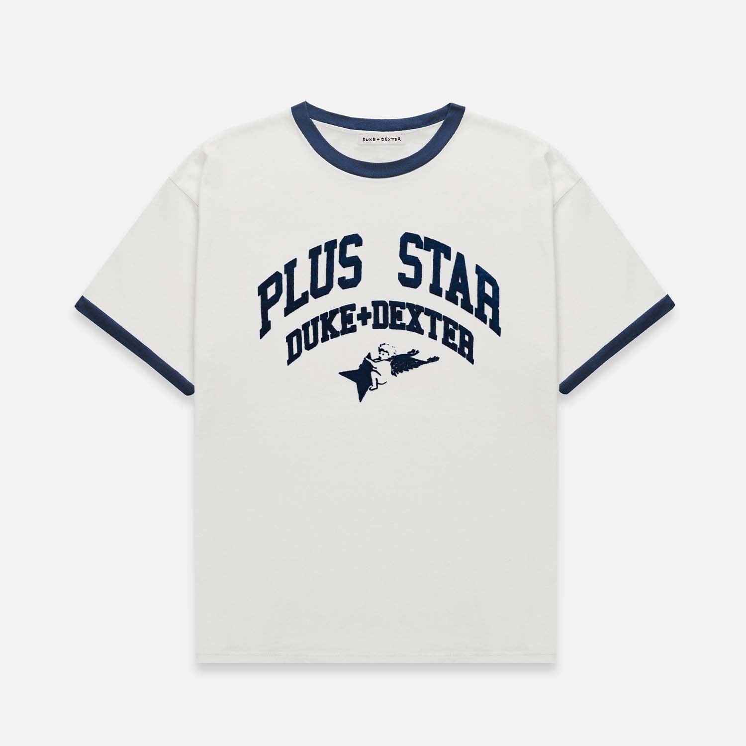 Duke + Dexter, Men’s Plus Vintage White + Navy Ringer Shirt, Size