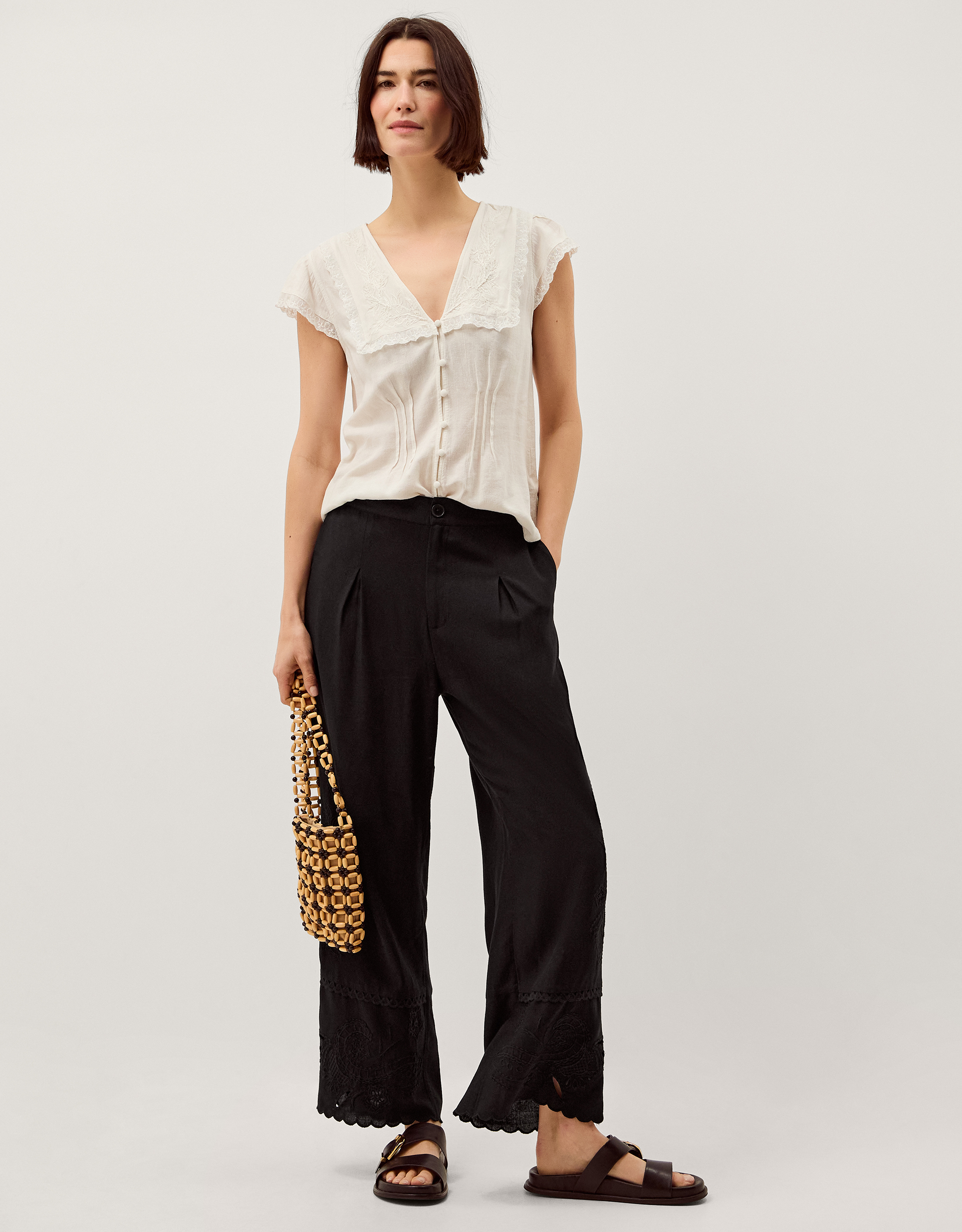 Cindy Embroidered Wide Leg Trousers Black Cindy Embroidered Wide Leg Trousers Black
