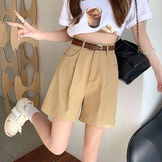 High Waist Wide Leg A-Line Shorts Khaki