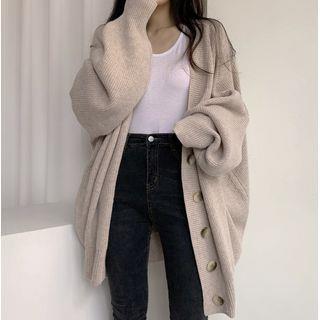 V-Neck Plain Ribbed Button-Up Oversized Cardigan Almond V-Neck Plain Ribbed Button-Up Oversized Cardigan Almond