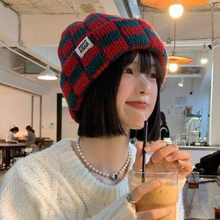 Checker Chunky Knit Beanie Red Checker Chunky Knit Beanie Red