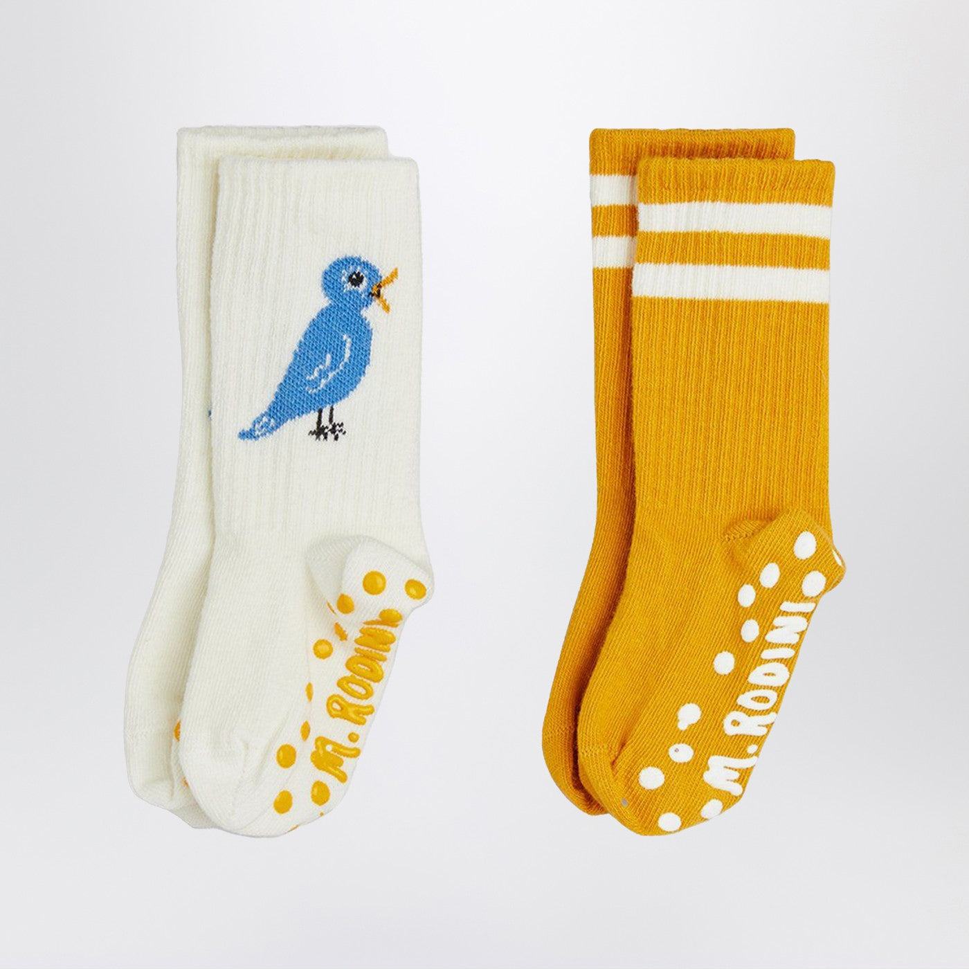 Two pairs of anti-slip socks with bird motif